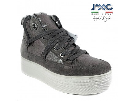 `IMAC` kožna duboka cipela srebro-velur