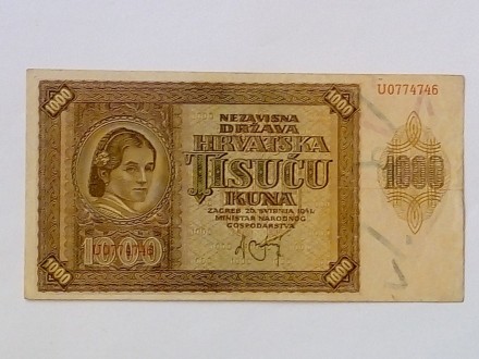 1000 Kuna 1941.godine --- NDH ---