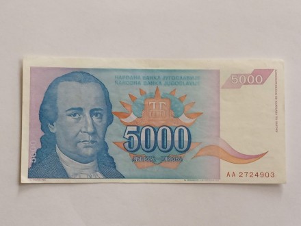 5000 Dinara 1994.g - SRJ - Dositej - Manastir Hopovo