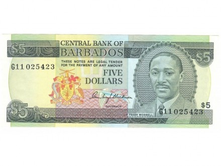 Barbados 5 dollars 1975 UNC