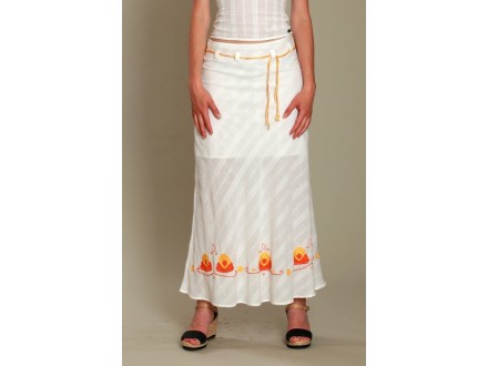 Bela letnja pamučna suknja sa ručno vezenim detaljima