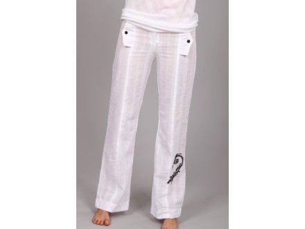 Bele pamučne pantalone sa vezom