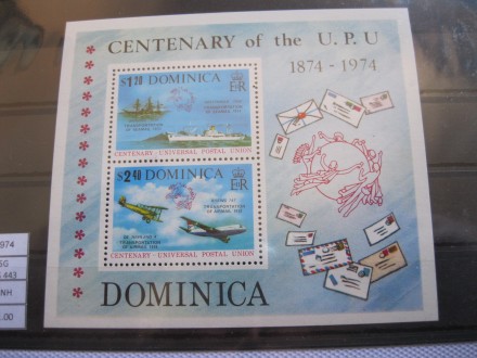 Blok MNH , UPU vek, Dominica, 1874-1974.
