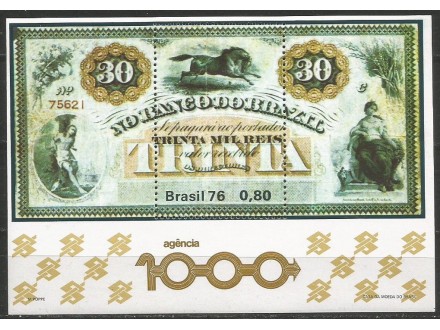 Brazil,1000. ekspozitura Brazilske banke 1976.,blok,