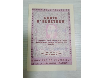 CARTE D`ÉLECTEUR - biračka kartica iz francuske