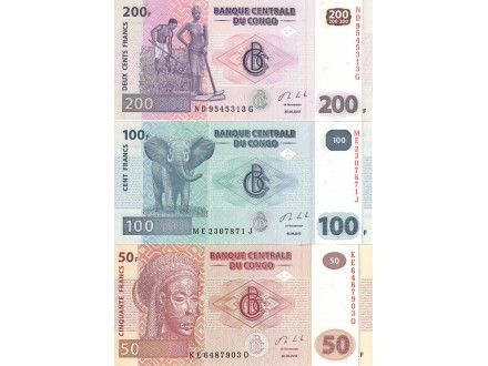 CONGO Kongo set 50, 100 i 200 Francs 2013 UNC