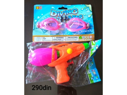 Dečije naočare za plivanje roze i pištolj na vodu -NOVO