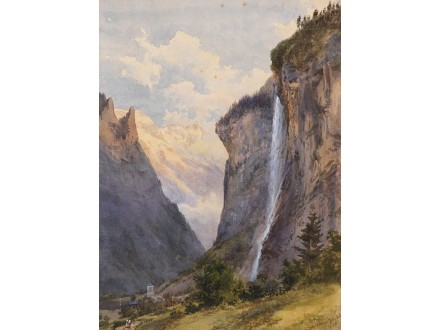 Der Staubbachfall in Lauterbrunnen (Schweiz) (1869) Edw