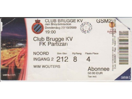 FUDBAL: CLUB BRUGGE KV - PARTIZAN 22.10.2009