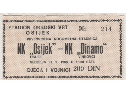 FUDBAL: OSIJEK - DINAMO (Vinkovci) 21.09.1986