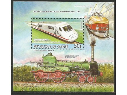Gvineja,150 god železnice u Nemačkoj 1985.,blok,čisto