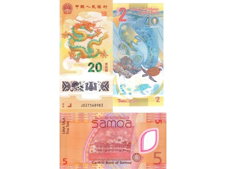 Kina 20 Yuana, Samoa 5 Tala i East Caribbean 2 $ UNC