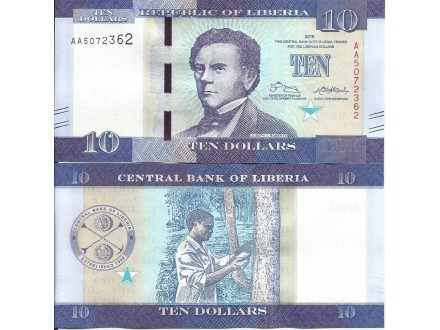 Liberia 10 dollars 2016. UNC