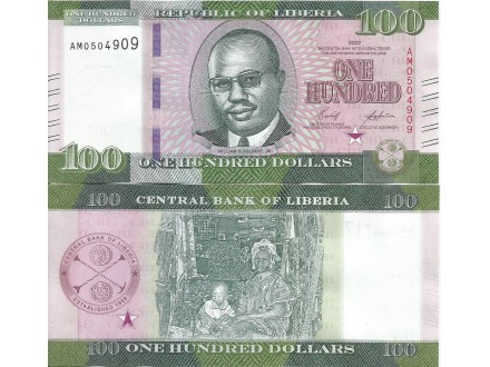 Liberia 100 dollars 2022. UNC