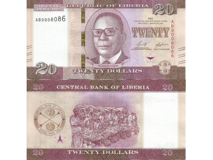 Liberia 20 dollars 2022. UNC