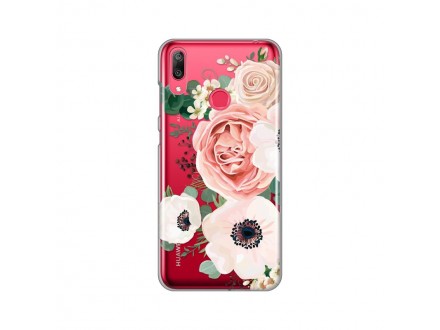 Maskica Silikonska Print Skin za Huawei Y7 2019/Y7Prime 2019 Luxury Pink Flowers