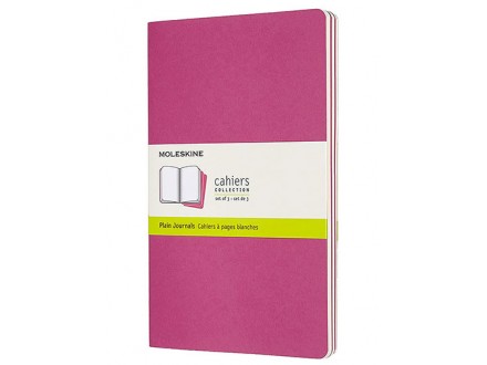 Moleskine Cahier Journal, Set 3 Notebooks with Plain Pages, Cardboard Cover with Visible Cotton Stiching, Colour Kinetic Pink - Moleskine