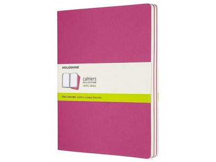 Moleskine Cahier Journal, Set 3 Notebooks with Plain Pages, Cardboard Cover with Visible Cotton Stiching, Colour Kinetic Pink - Moleskine