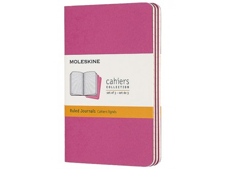 Moleskine Cahier Journal, Set 3 Notebooks with Ruled Pages, Cardboard Cover with Visible Cotton Stiching, Colour Kinetic Pink - Moleskine