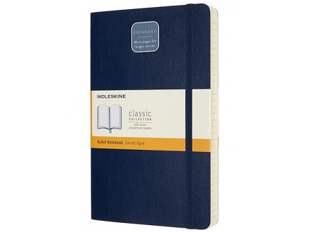 Moleskine - Classic Notebook Expanded, Ruled Notebook, Soft Cover and Elastic Closure, Colour Sapphire Blue
