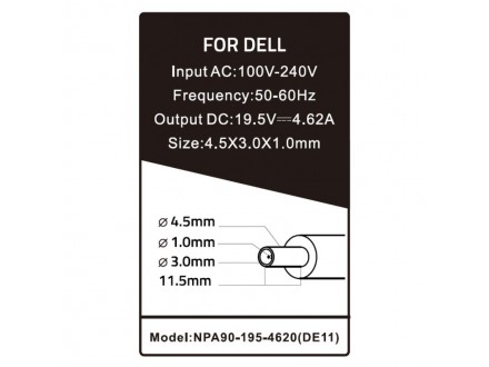 NPA90-195-4620 (DE11) ** Gembird punjac za laptop 90W-19.5V-4.62A, 4.5x3.0mm  Black PIN (1032)