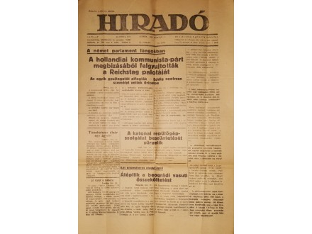 Novine `Hirado` Kraljevina Jugoslavija