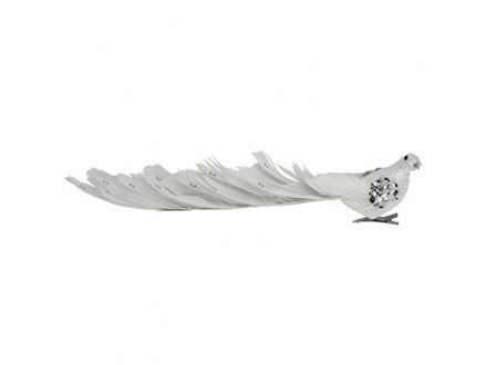 Novogodišnji ukras - Silver Bird with White Tail Feathers