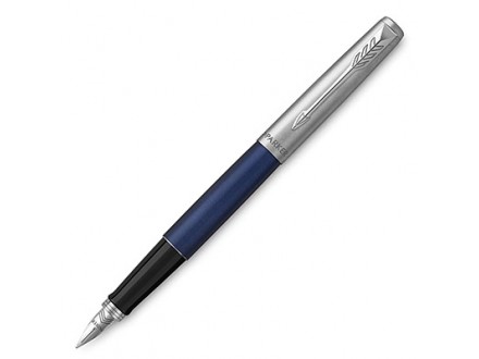 Parker Jotter Fountain Pen, Royal Blue Metal Body, Medium Nib, Blue Ink with Gift Box - Parker