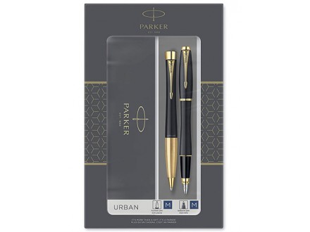 Parker Urban Duo Gift Set with Ballpoint Pen &; Fountain Pen, Muted Black with Gold Trim - Parker
