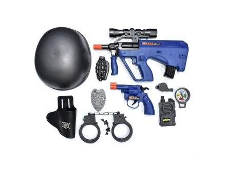 Policijski set sa šlemom i oružjem