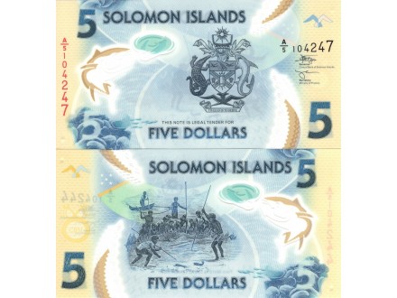 SOLOMON ISLANDS 5 Dollars 2019 UNC, P-38 Polymer