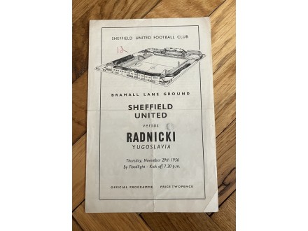 Sheffield United - Radnicki Novi Beograd, program 1956