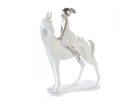 Skulptura - Girl on Horse white/silver