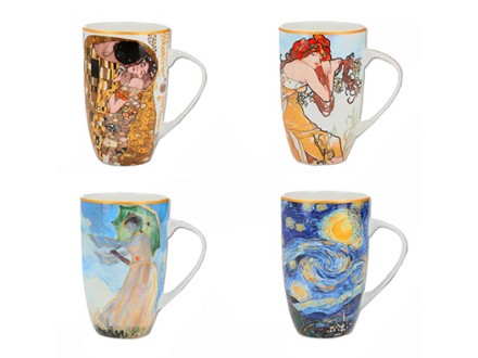Šolje - set 4, Klimt, Mucha, Monet, Van Gogh, 350 ml - Mucha, Gustav Klimt, Van Gogh, Claude Monet