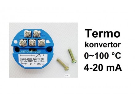 Termo konvertor - PT100 - 4-20mA - 24V - 0~100 C