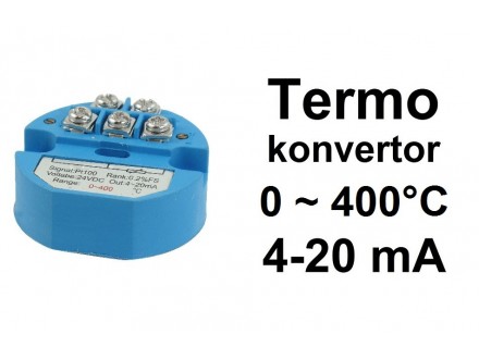 Termo konvertor - PT100 - 4-20mA - 24V - 0~400°C