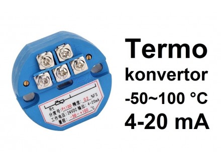Termo konvertor - PT100 - 4-20mA - 24V -50~100°C
