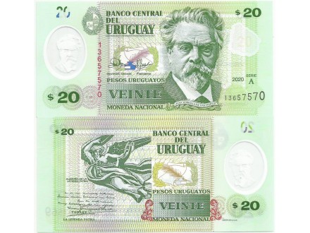 Uruguay 20 pesos 2020. UNC POLIMER