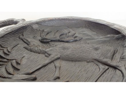 Vintage 3D drveni zidni tanjir ručno izradjen, jelen
