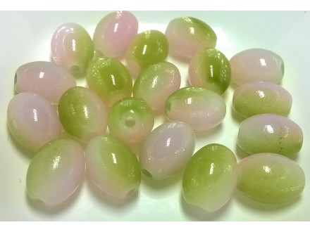 (A390) Staklene Perle Ovalne Zeleno Roze 20kom