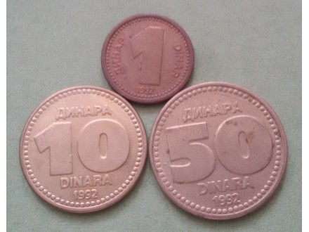 1, 10, 50 dinara 1992 VF