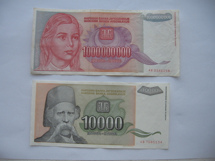 10.000 i 1.000.000.000 dinara 1993. (2 komada)
