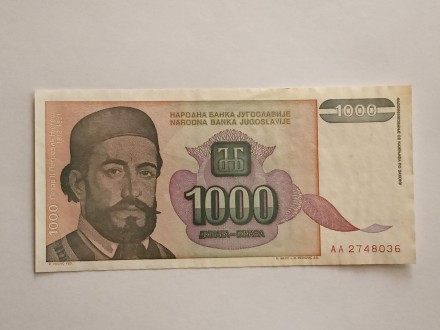 1000 Dinara 1994.g - SRJ - Njegoš - Cetinjski Manastir