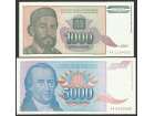 1000 dinara 5000 dinara 1994 unc 2 novcanice