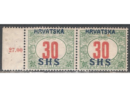 1918 - SHS Hrvatska Porto 30 filer sa br ploce MNH