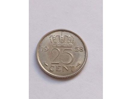 25 Cent 1958.g - Holandija - LEPA Kovanica -
