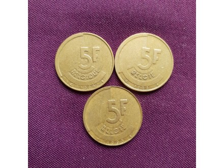 3x 5 Franka 1986,1993 Belgia