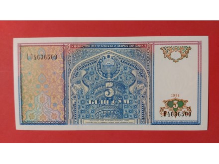 5 sum 1994 god Uzbekistan UNC