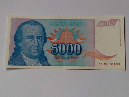 5000 Dinara 1994.godine - SRJ - Dositej Obradovic -