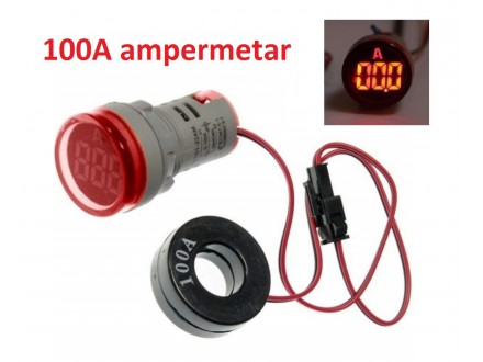 Ampermetar AC 100A crveni displej (220V) - 22mm